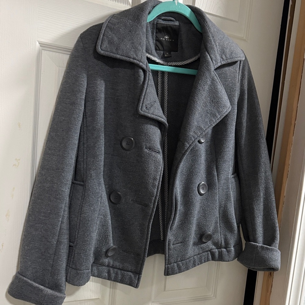 Iris Basic Gray Striped Detail Coat - image 1